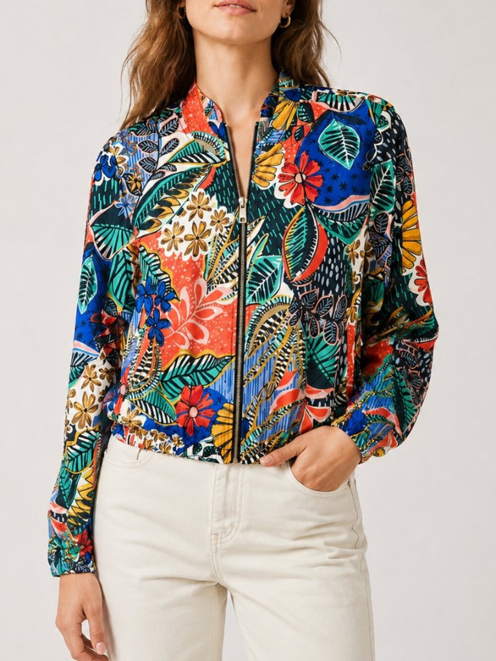Lili Sidonio by Molly Bracken NEW Tropical Floral Bomber Jacket SZ Medium Resort